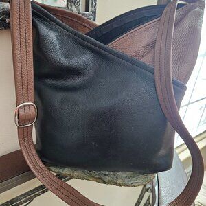 KT Leather Designs Double Triangle Black & Brown Leather Purse
